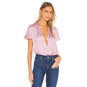 Paige Solid Dijon Surplice Short Sleeves Bodysuit Fragrant Lilac Pink SZ L NWT